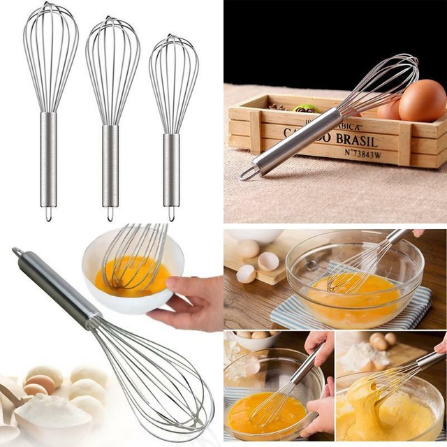 Ouddy 3 Pack Stainless Steel Whisks 8"+10"+12", Wire Whisk Set Kitchen