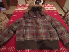 Hydraulic Sz S Pufffer Jacket Plaid W/detachable Hood Zip Up Zip Side Pockets Pe