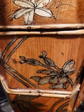Antique CHINESE ASIAN WEDDING BASKET 3 TIER BAMBOO & Wood Handmade 1858
