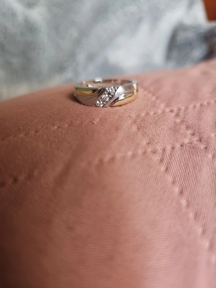mens two toned diamond wedding band ring gold - Image 2 of 4