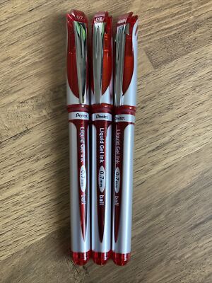 Pentel Energel XM 0,7 mm mit Deckel flüssige Gel Tinte Tintenroller rot, BL57 - B (3 STIFTE)