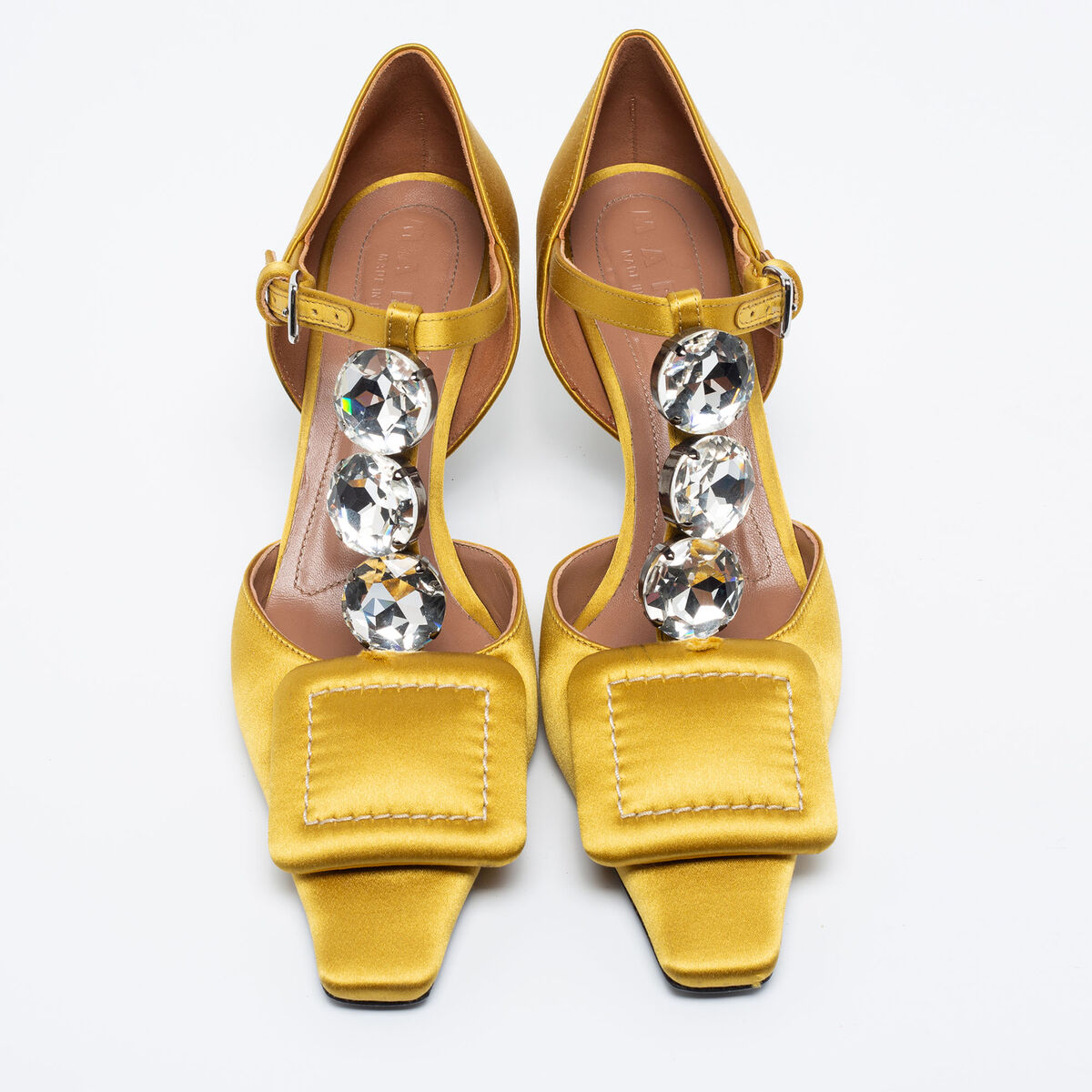 Marni Yellow Satin Crystal Embellished T-Bar Pumps Size 36 Marni Yellow Satin Crystal Embellished T-Bar Pumps Size 36