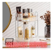 360  Rotating Makeup Organizer   2-Tier Clear Cosmetic and Skincare Storage Rack