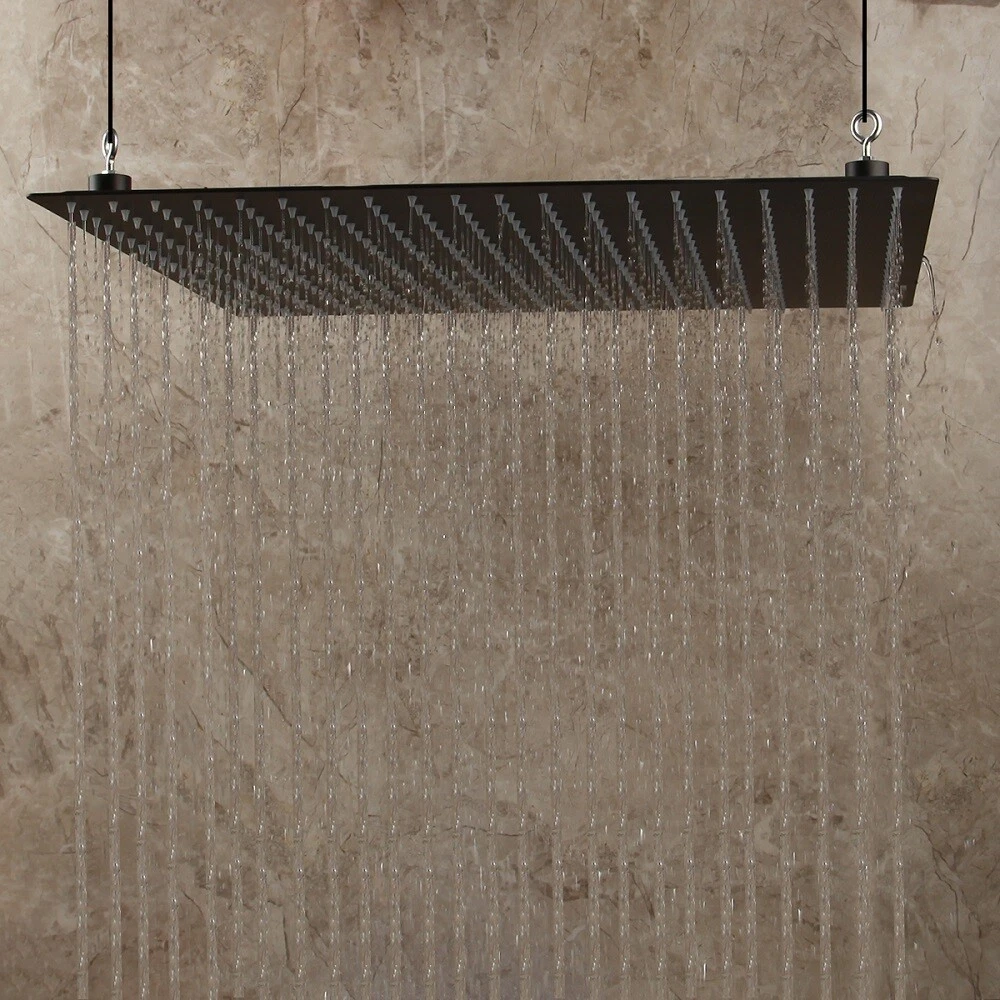 Ceiling Mount Matte Black 20 inch Rainfall Shower Head Square Slim Mixer Faucet