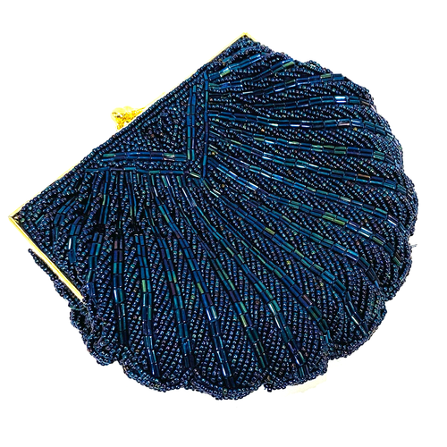 Vintage La Regale navy blue beaded evening bag converts to dressy clutch purse - Picture 11 of 11