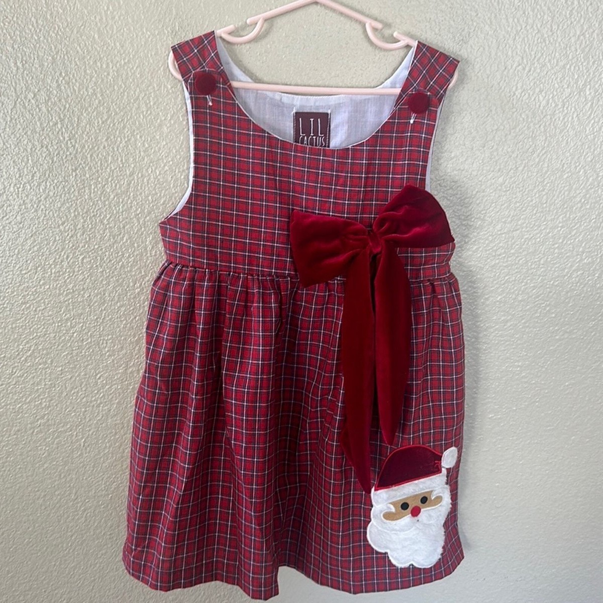 lil cactus christmas dress Lil Cactus Girls Red Plaid Santa Bow Babydoll Sleeveless Dress Size 5Y