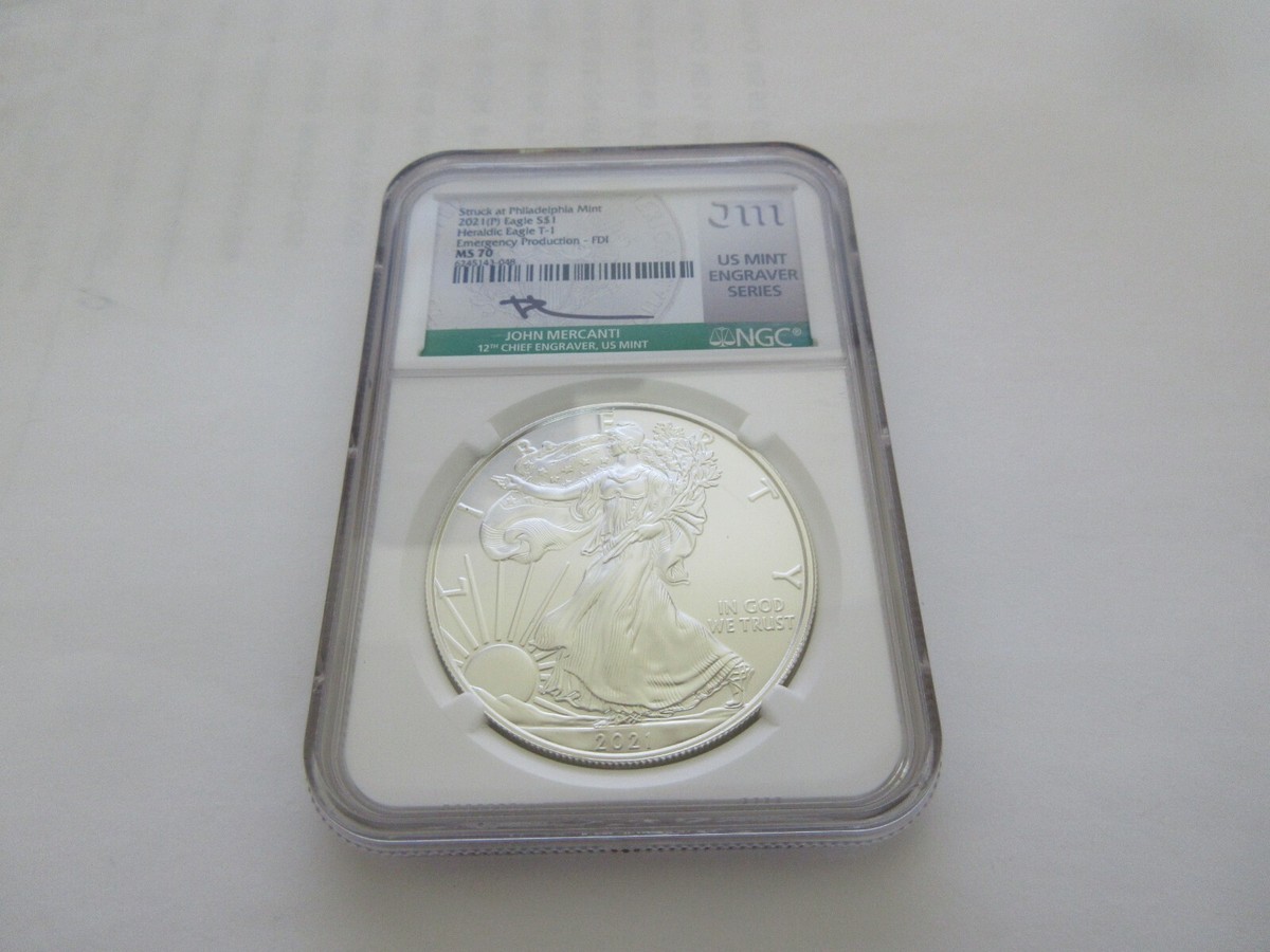 2021 (P) HERALDIC SILVER EAGLE T-1 NGC MS70 MERCANTI EMERGENCY