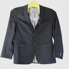 Banana Republic Wool Blend Blazer Jacket Mens 42R Black Pinstripe Tailored Fit