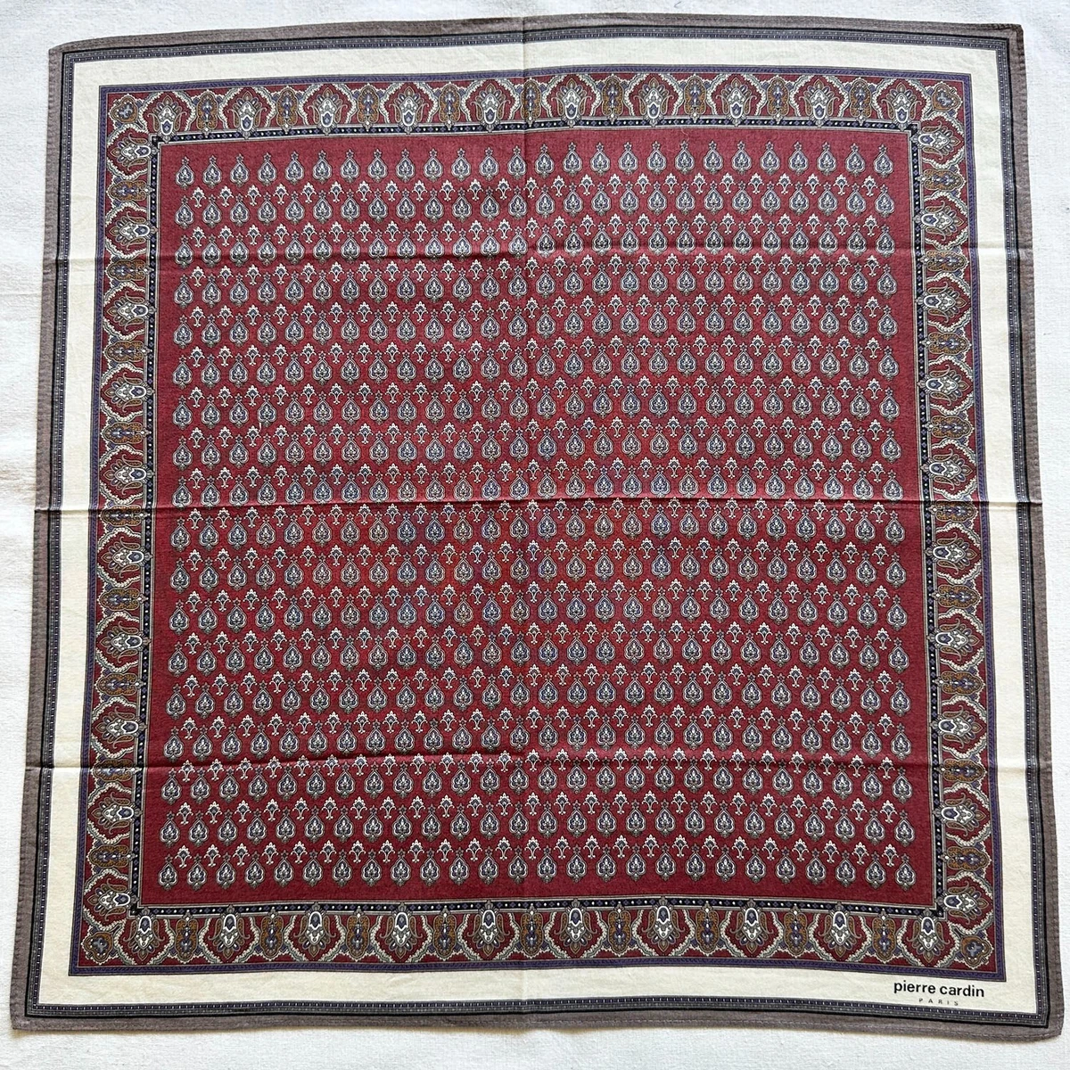 Handkerchief Vintage Dark Red Geometric Damask Classic Cotton Pocket Square 17"