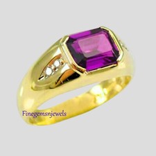 Natural Amethyst  CZ Gemstones with 925 Sterling Silver Gold Plated Ring F2999