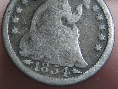 1854 P Seated Liberty Half Dime- Philadelphia, With Arrows, Good Details