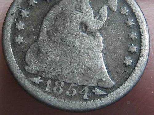 1854-P Seated Liberty Half Dime — photo from the most recent tracked eBay sale
