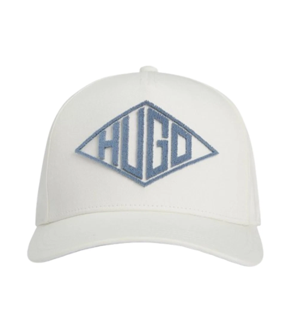 HUGO Logo-Patch Curved-Peak Cotton-Twill Baseball Cap in Blue for Men