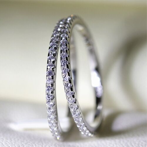 Ultra-fine Tail Ring Full of Cz Engagement Bands for Women 925 Silver Size 5-11 - Picture 7 of 14