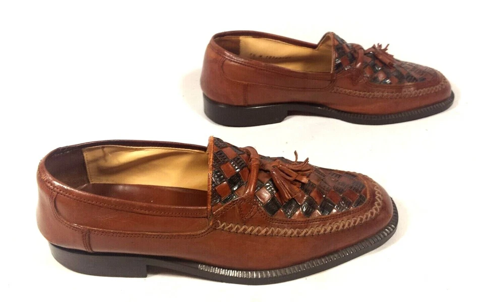 Vestido/sapatos casuais masculinos Stanley Blacker 9,5 M marrom borla tecido - Imagem 3 de 4