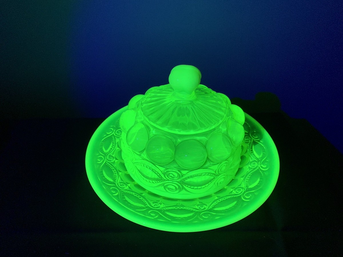 Mosser Uranium Vaseline Opalescent Butter Dish | eBay