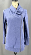 Soft Surroundings Cardigan Women S Cotton Blue Zipper Pockets High Neck Comfy