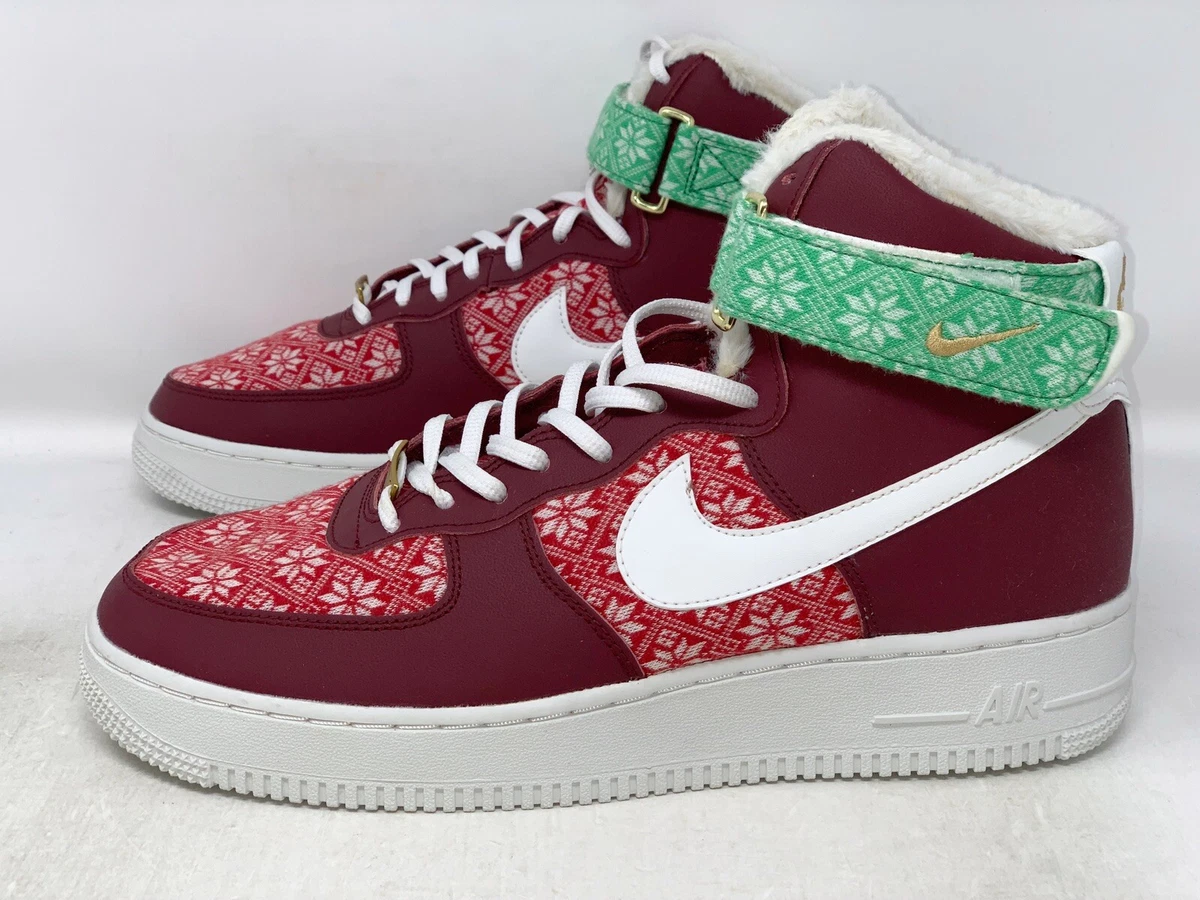 Nike Air Force 1 High 'Nordic Christmas Sweater' Red Sneaker Size 9.5 DC1620-600