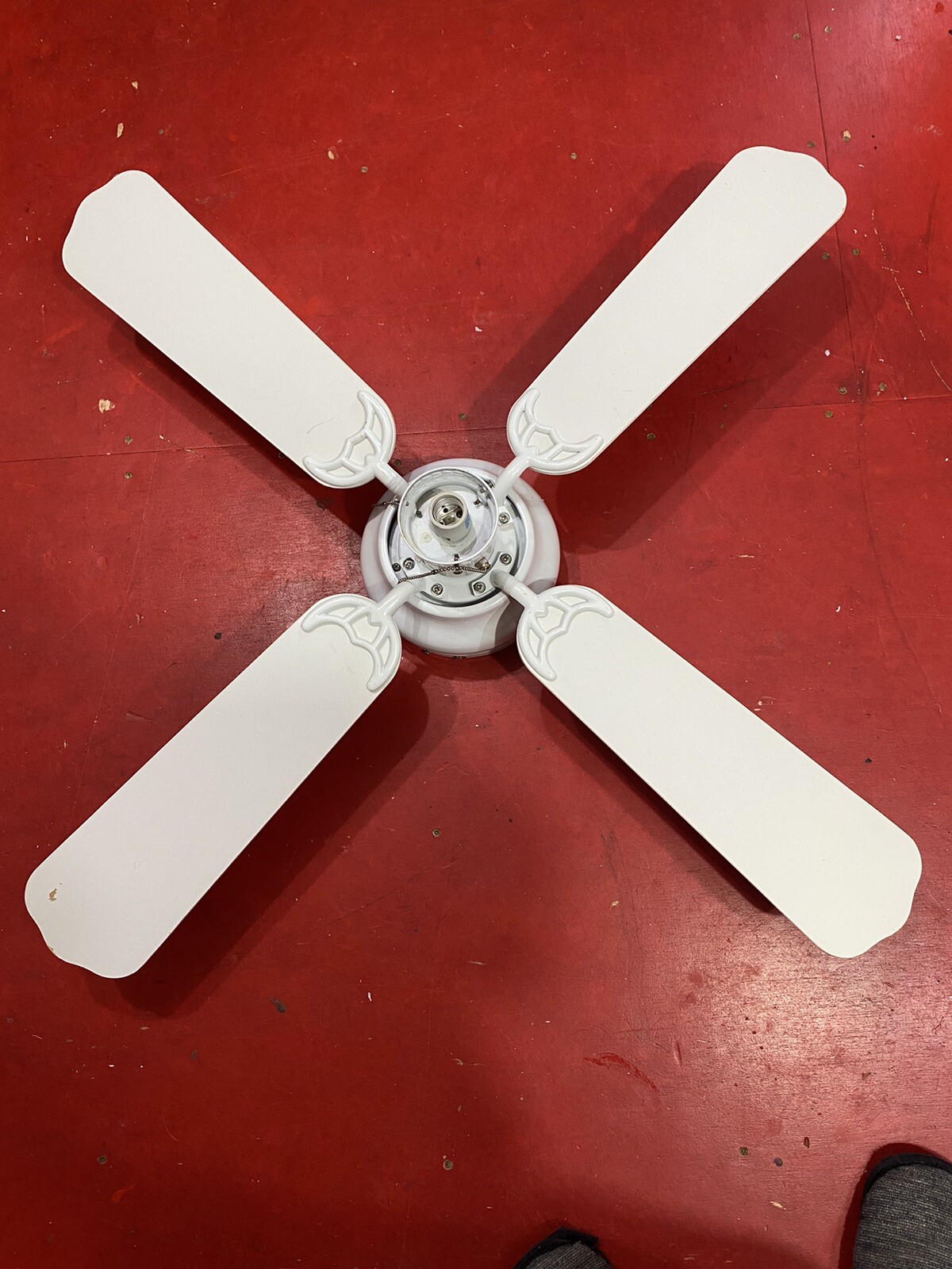 42-Inch White Ceiling Fan With Wood Grain Blades and Built-In Light-image