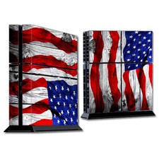 PS4 Playstation console skins decals wrap - American Flag on Wood