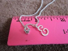 Tiny Sparkly Mickey Mouse Ears Disney Necklace 'E' Charm Shiny Silver 18"