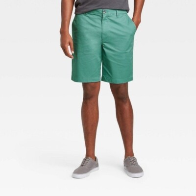 Men's 9'' Linden Flat Front Aqua Green Shorts - Goodfellow & Co Dark Green 29