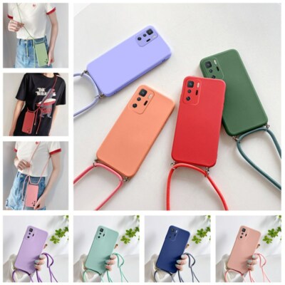 Case For Xiaomi Mi 11T 12T Redmi Note 9 10 11 Pro Liquid Silicone Lanyard Cover