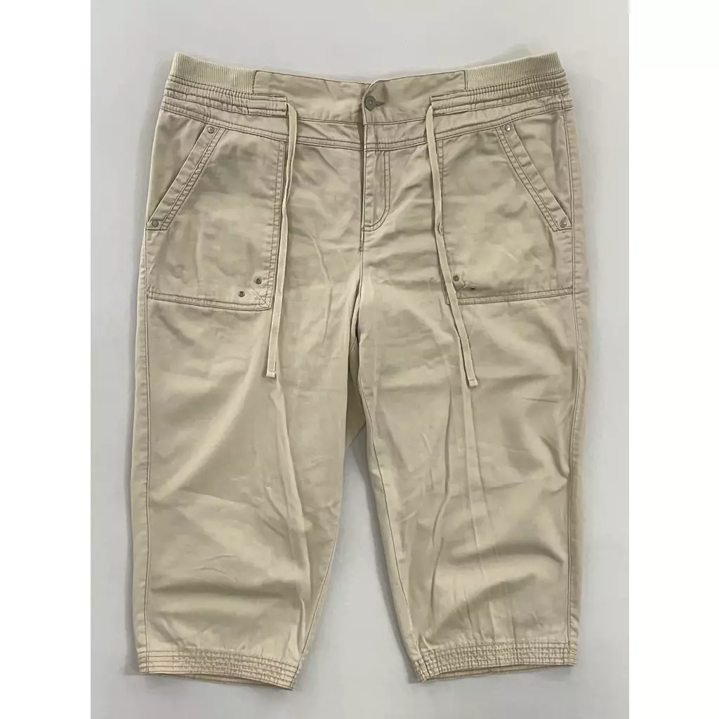 White Stag Womens Capri Pants Beige High Rise Drawstring Pockets