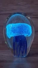 Blue Jelly Fish Glass Paperweight Glows In The Dark Bubbles SPI Home