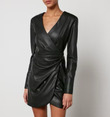 ANINE BING Joey Vegan Leather Wrap Dress X-Small Black Structured Mini NWT  | eBay