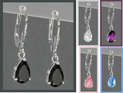 925 GENUINE SILVER RHODIUM PLATED   Cubic Zirconia Earrings Pink Black Purple White Blue