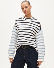 J.Crew Size XXS Rollneck Sweater in Stripe Ivory Navy Blue Mist NWT Spring 26