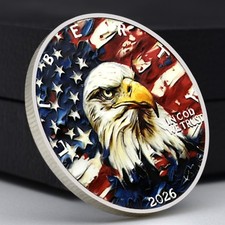 Moneda artística bandera águila calva de Estados Unidos | Medalla patriótica coleccionable plateada 2026