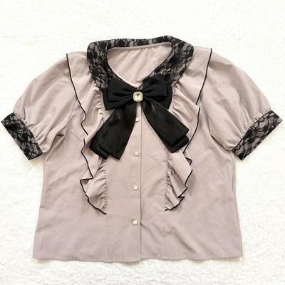 Majoretty Blouse Jirai Kei Ryosan Lolita Bow Lace Tops Japan Idol Short Sleeve L