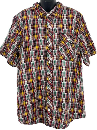 LNG Clothing Equipment Men Short Sleeve Madras Plaid Size 2XL Button Down Collar