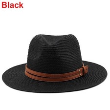 Unisex Men Women Wide Brim Panama Fedora Sun Hat Foldable Leather Band Straw Hat