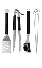 Image of Uniflame 7 Piece BBQ Tool Set Home Barbeque Stainless Steel Spatula Tongs
