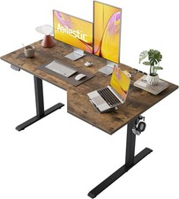 L-Shaped Electric Standing Desk, 55 Inch, Rustic Brown, Height Adjustable
