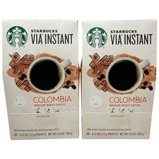 Lot of 2-Starbucks Via Colombia Medium Roast INSTANT Coffee, 50 Ct Packets
