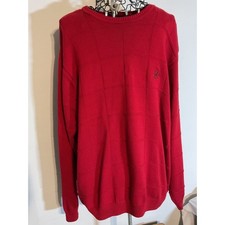 IZOD Mens XL Red Textured Grid 100 Cotton Crewneck Pullover Sweater Long Sleeve