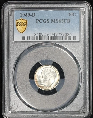 1949-D Roosevelt Dime - PCGS MS-65 - FB     Nice toning crescent