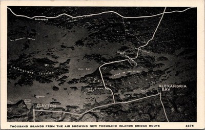 Thousand Islands Aerial View Map Postcard New Bridge Route Clayton Alexandria