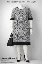 Jessica Howard Women Black White Sequin Dress Size 16W Plus Stretch Formal Eveni