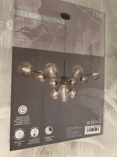 NEXT Black Chrome Nero 13 Light Pendant Ceiling Light - XL - New Sealed - Picture 4 of 7