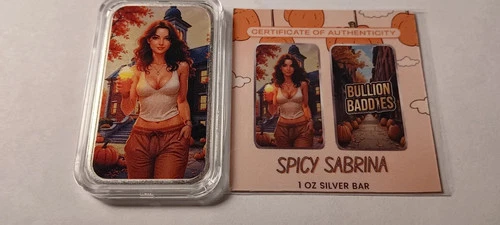 SPICY SABRINA 1 oz .999 Silver Bullion Baddies Colorized art bar Limited edition