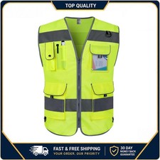 TCCFCCT Safety Vest Men Women Hi Vis Reflective Work Vest 9 Pocket Large