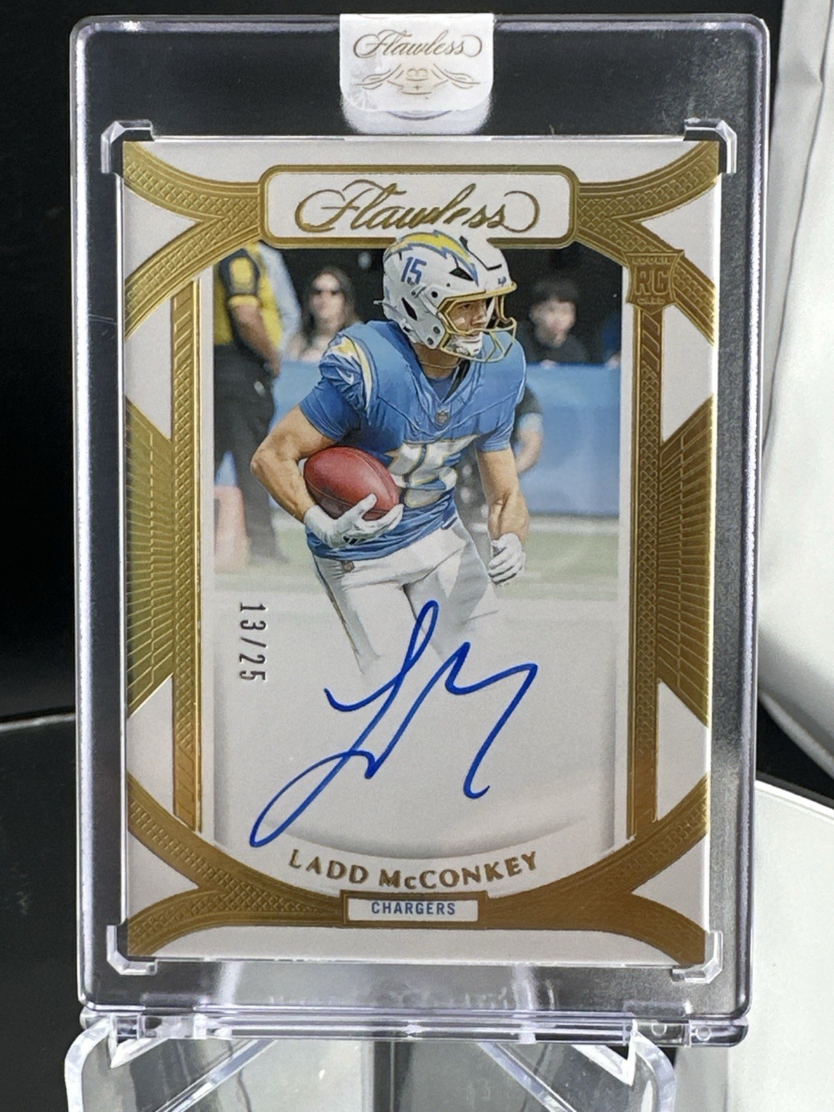 Ladd McConkey Panini National Treasures Collegiate Flawless Rookie Team Slogan Signatures #LMY Base