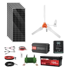 VEVOR 24V 1000W Solar Wind Power Kit 6PCS 100W Solar Panels 400W Wind Turbine