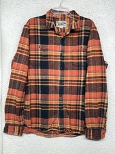 Schott Bros Button Shirt Mens 2XL XXL Orange Black Plaid Long Sleeve Flannel