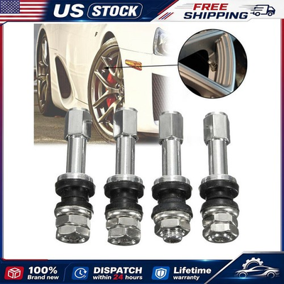 #ad TR48 Bolt On Tire Valve Stem 4Pcs High Pressure Flush W Stem Cap Silver $6.99
